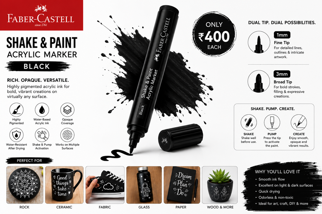 Faber-Castell Acrylic Paint Pen Black , Professional Multi-Surface Marker