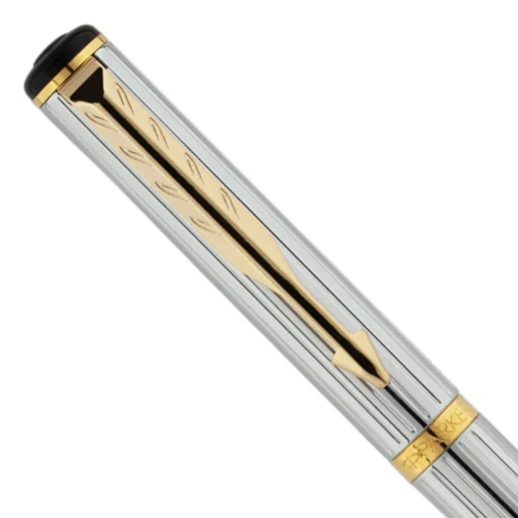 Parker Rialto Shiny Chrome Gold Trim Fountain Pen