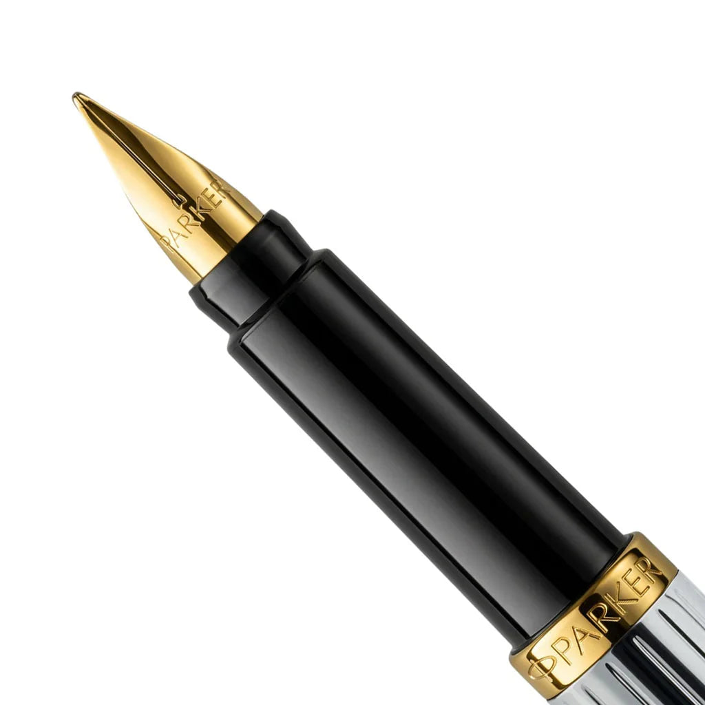 Parker Rialto Shiny Chrome Gold Trim Fountain Pen