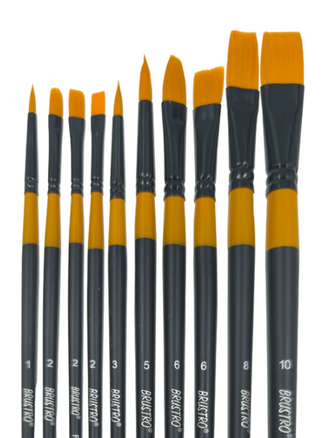 BRUSTRO Artists Gold Taklon Brushes Set of 10